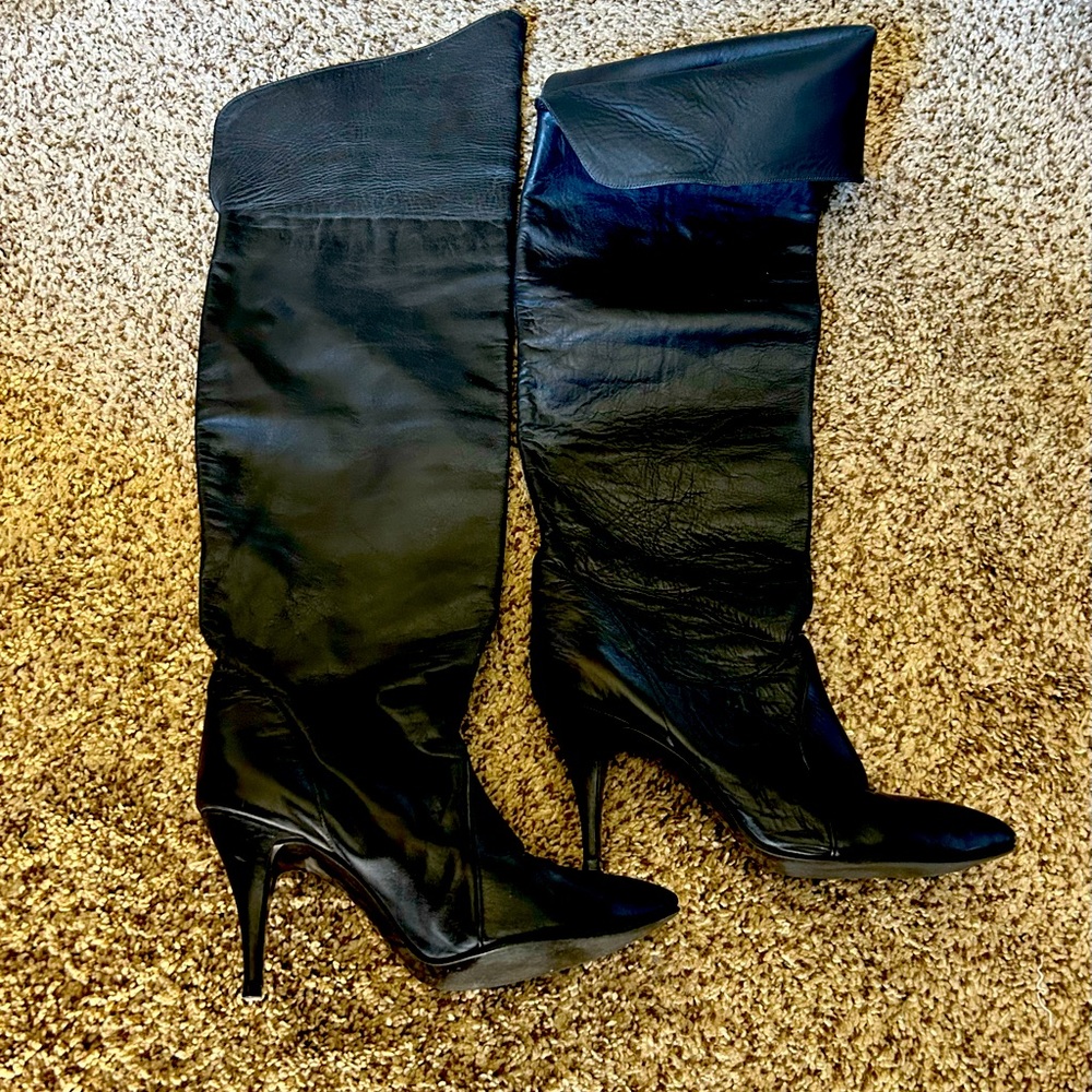 Elegant Black Leather Knee-High Boots